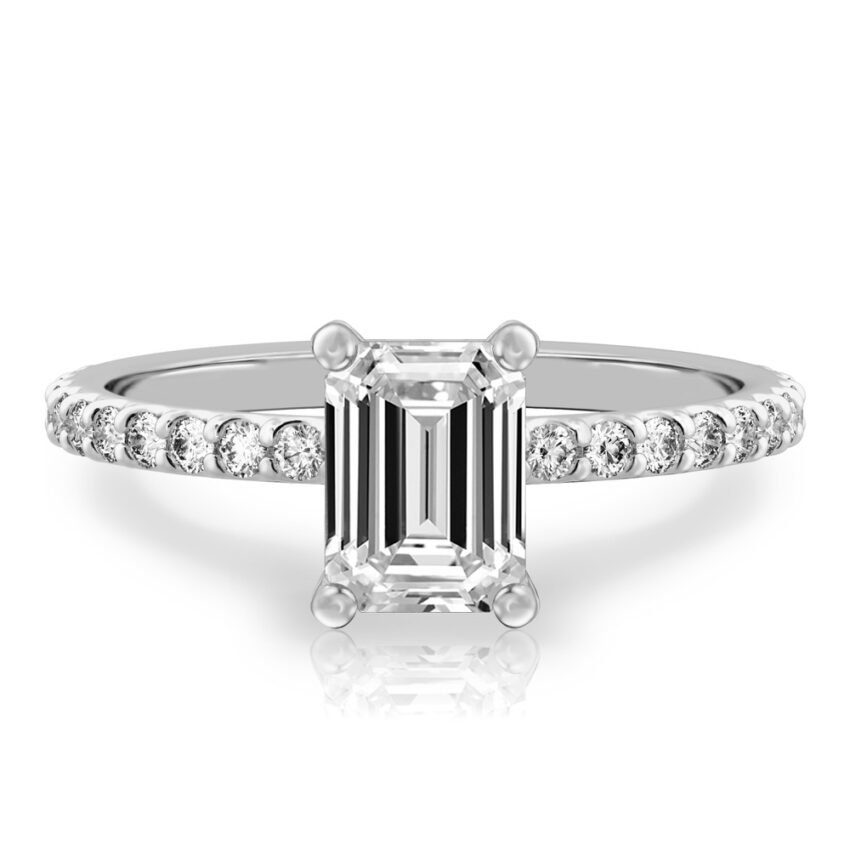 emerald cut diamond french cut basket setting white gold