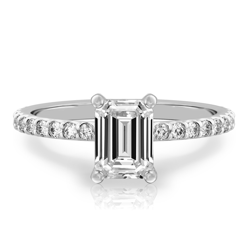 emerald cut diamond french cut basket setting white gold