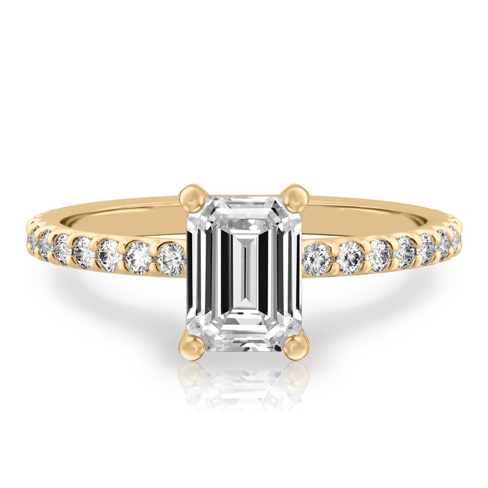 emerald cut diamond french cut basket setting yellow gold
