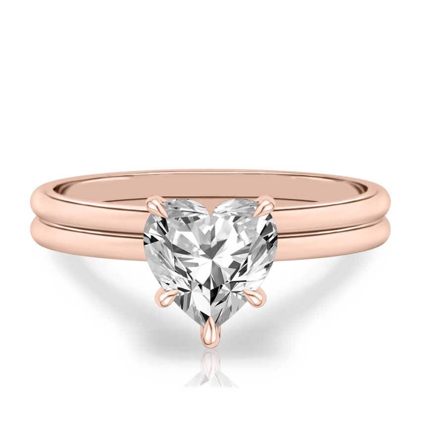 heart shape diamond delicate solitaire engagement ring in set rose gold