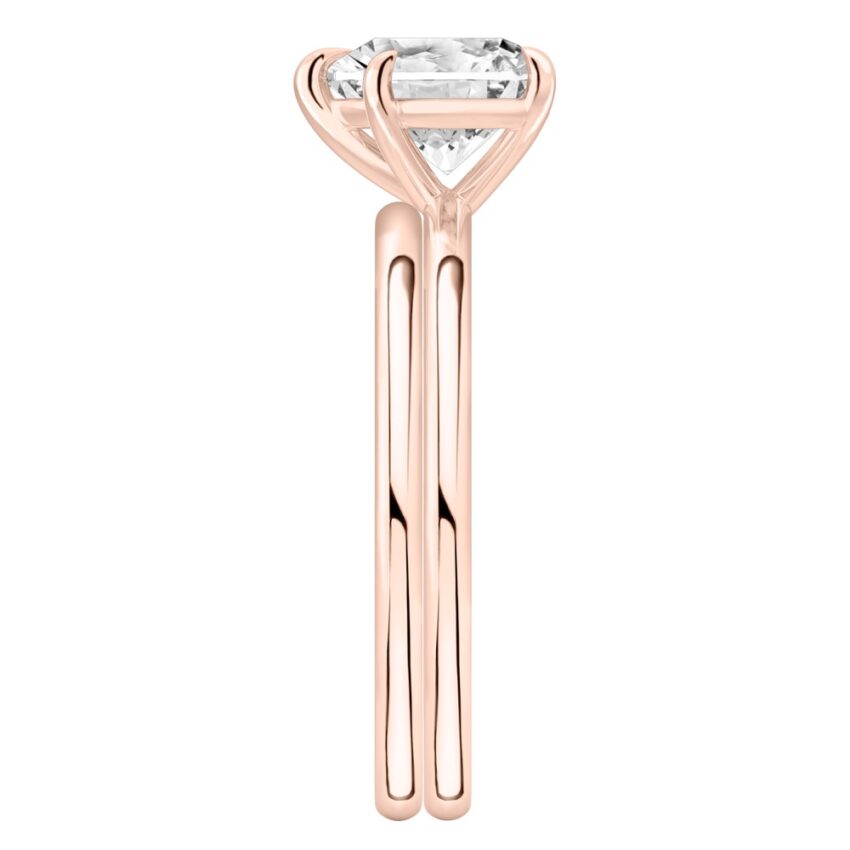 Side view of heart shape diamond delicate solitaire engagement ring set rose gold