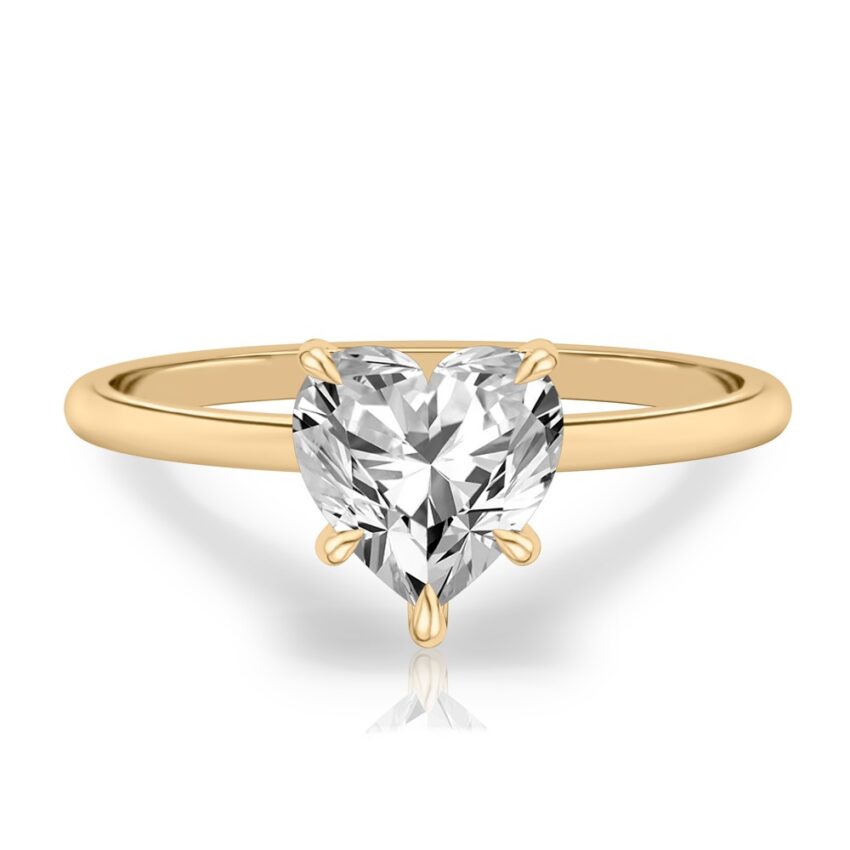 heart shape diamond delicate solitaire engagement ring in yellow gold