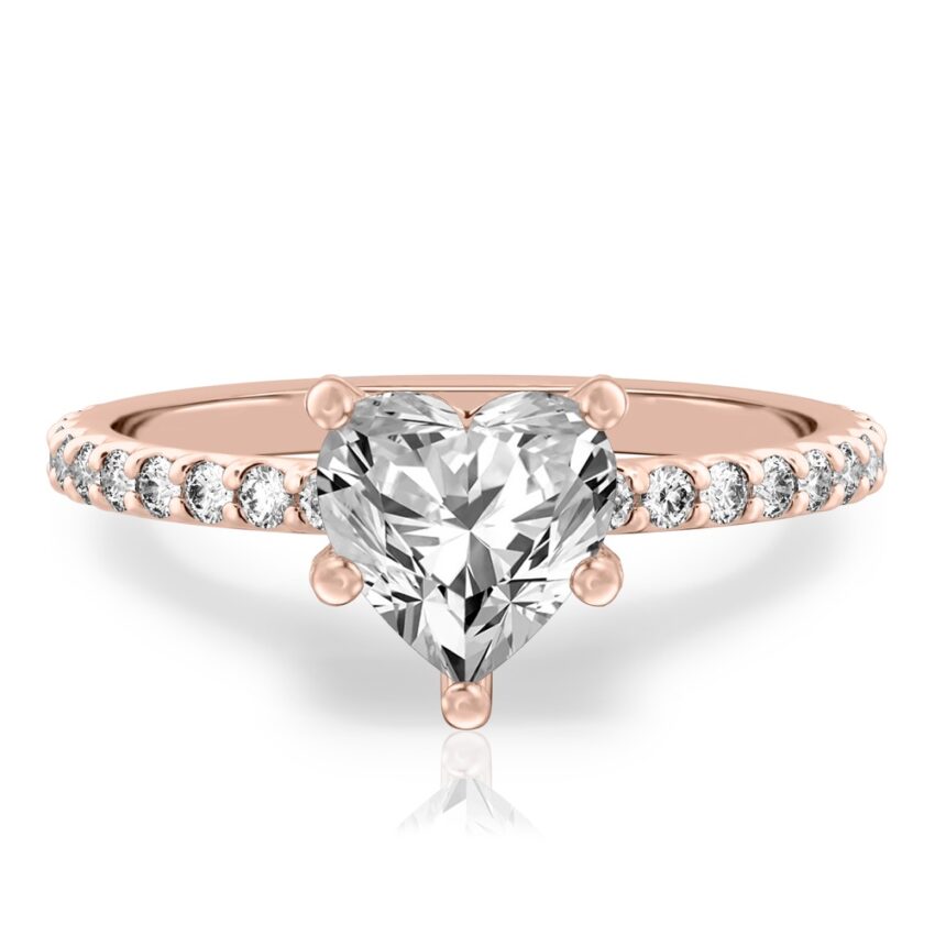 heart shape diamond french cut basket setting rose gold