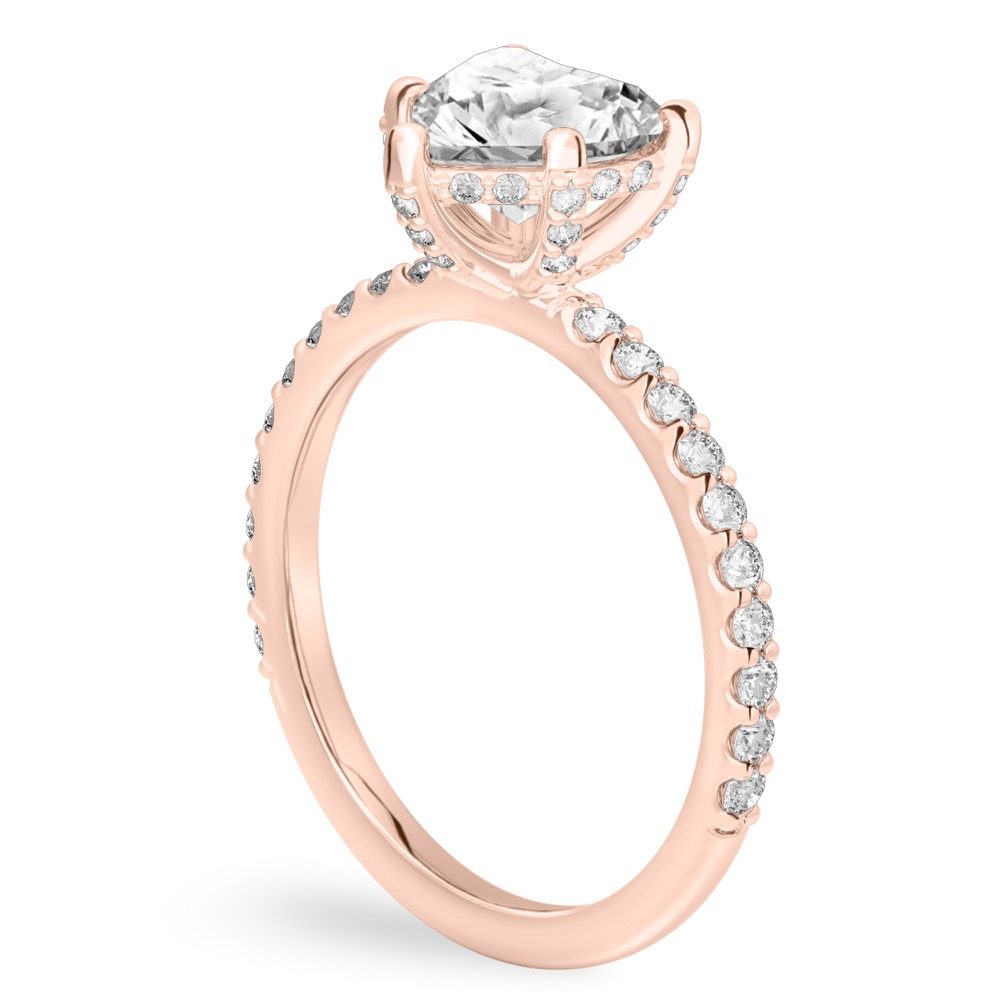 heart shape diamond french cut basket setting rose gold angle