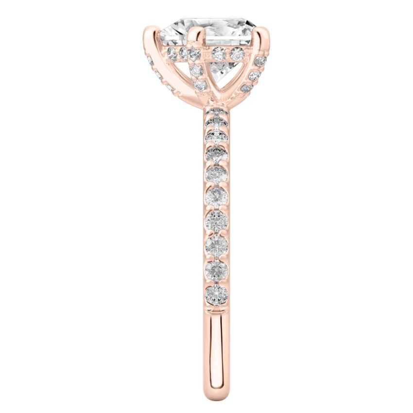 heart shape diamond french cut basket setting rose gold side