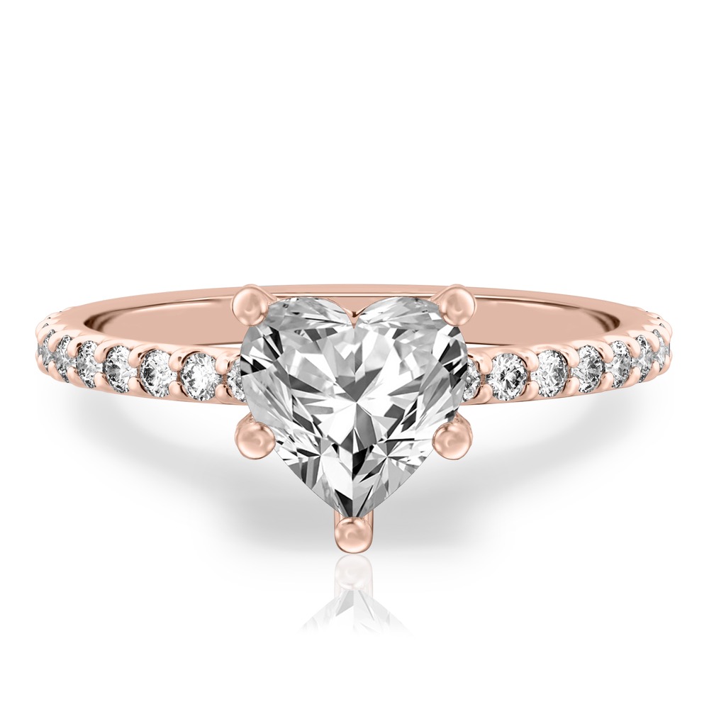 heart shape diamond french cut basket setting rose gold