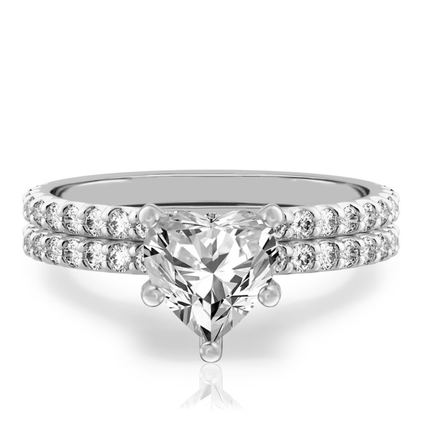 heart shape diamond french cut basket setting set platinum