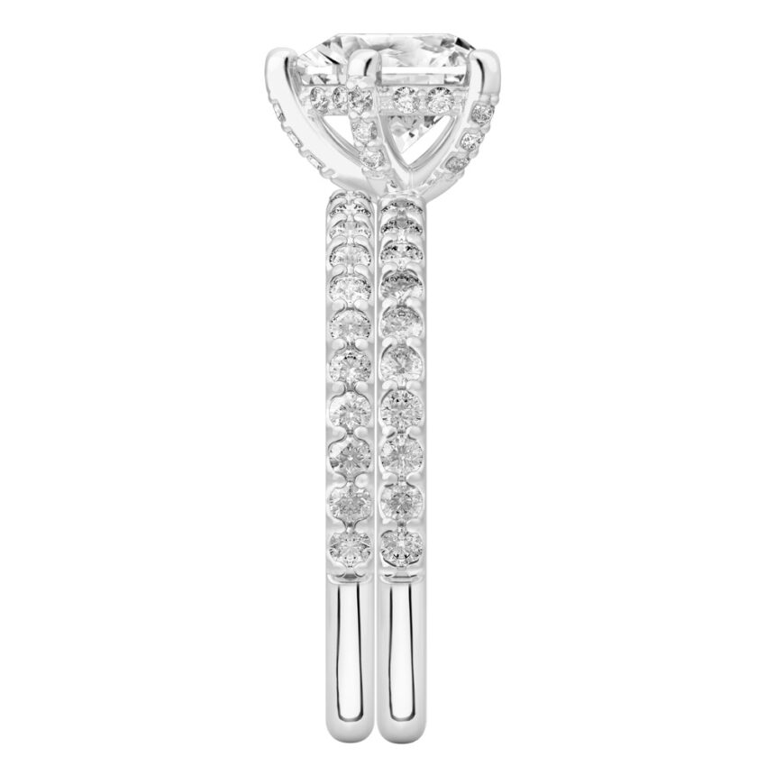 heart shape diamond french cut basket setting set platinum side