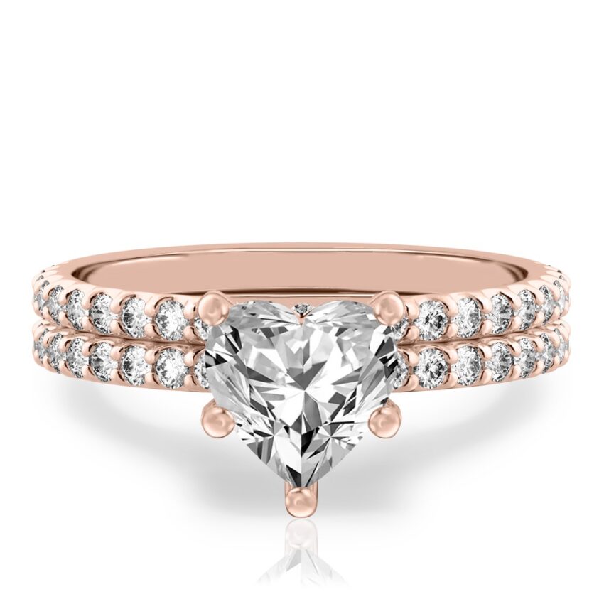 heart shape diamond french cut basket setting set rose gold