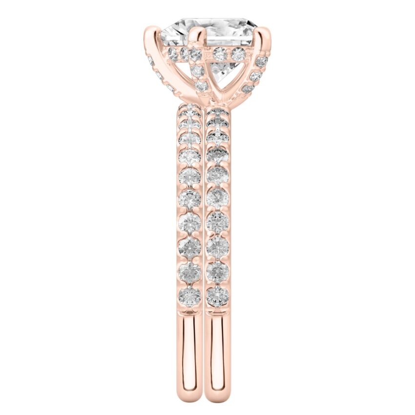 heart shape diamond french cut basket setting set rose gold side