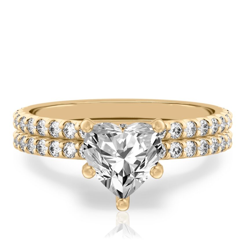 heart shape diamond french cut basket setting set yellow gold