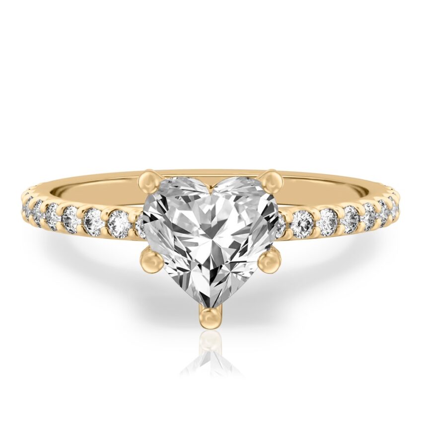 heart shape diamond french cut basket setting yellow gold