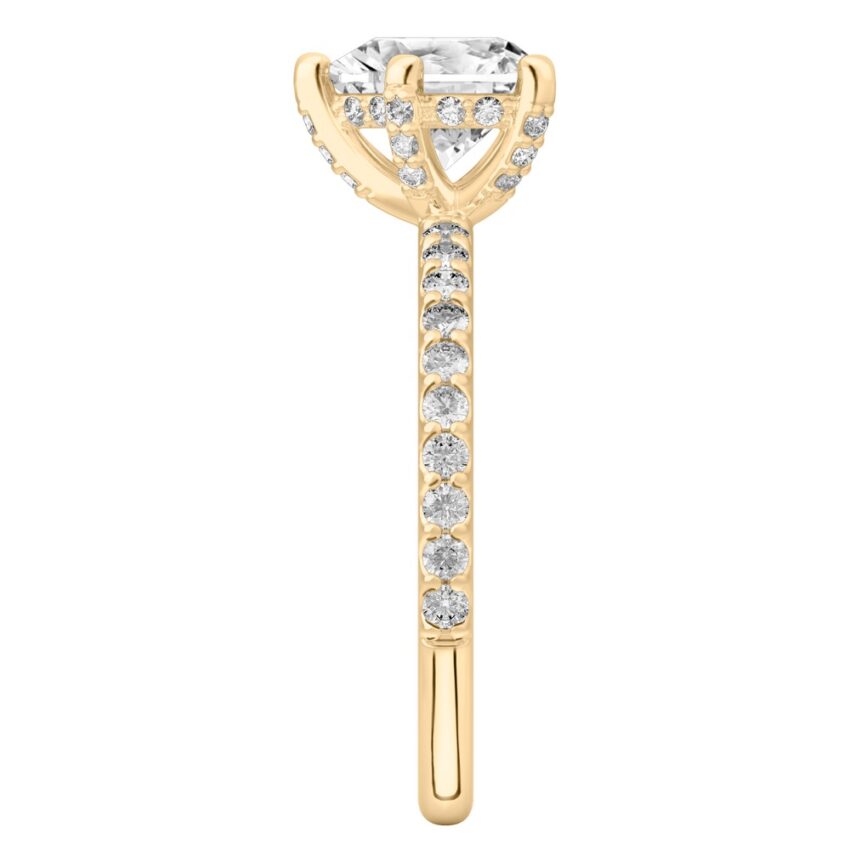 heart shape diamond french cut basket setting yellow gold side