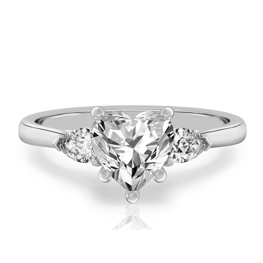 heart shape diamond pear side stone engagement ring palladium