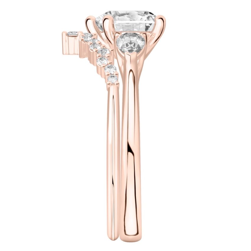 heart shape diamond pear side stone engagement ring set rose gold side