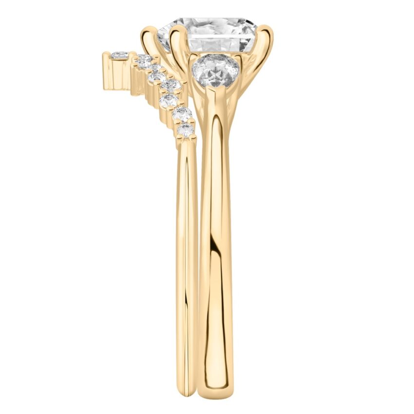 heart shape diamond pear side stone engagement ring set yellow gold side