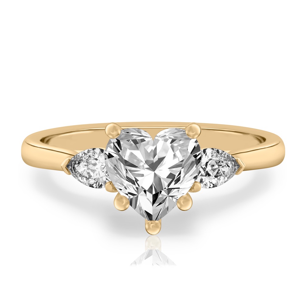 heart shape diamond pear side stone engagement ring yellow gold