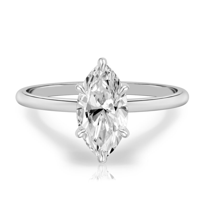 marquise cut diamond delicate solitaire engagement ring in white gold