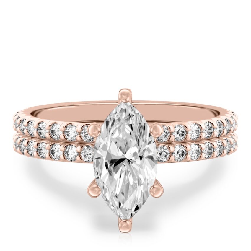marquise cut diamond french cut basket setting set rose gold