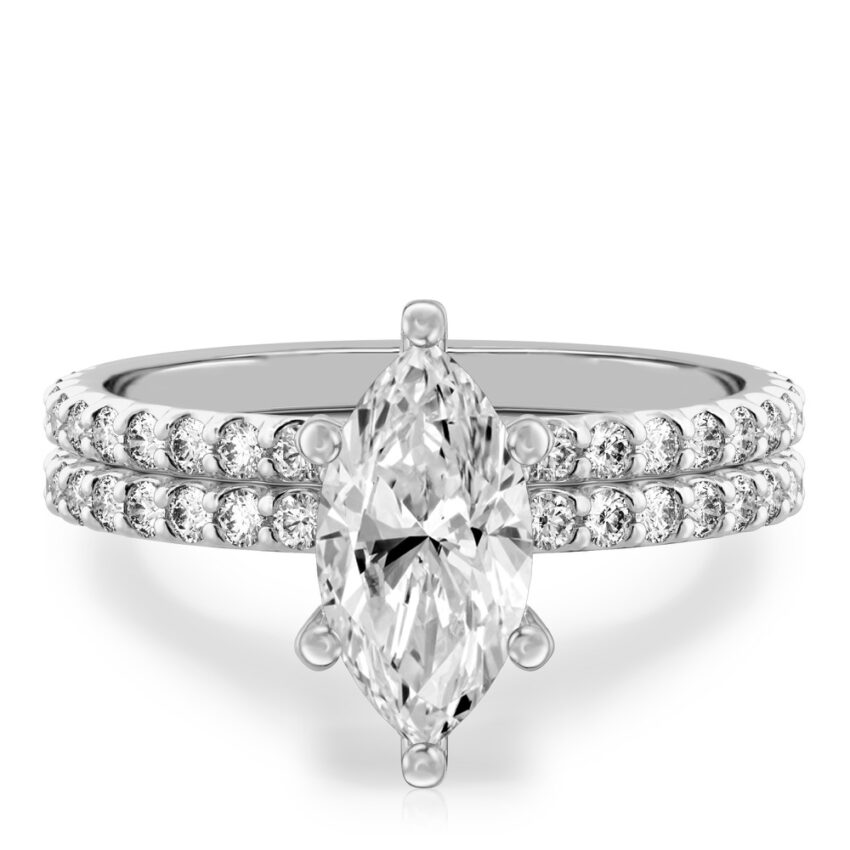 marquise cut diamond french cut basket setting set white gold