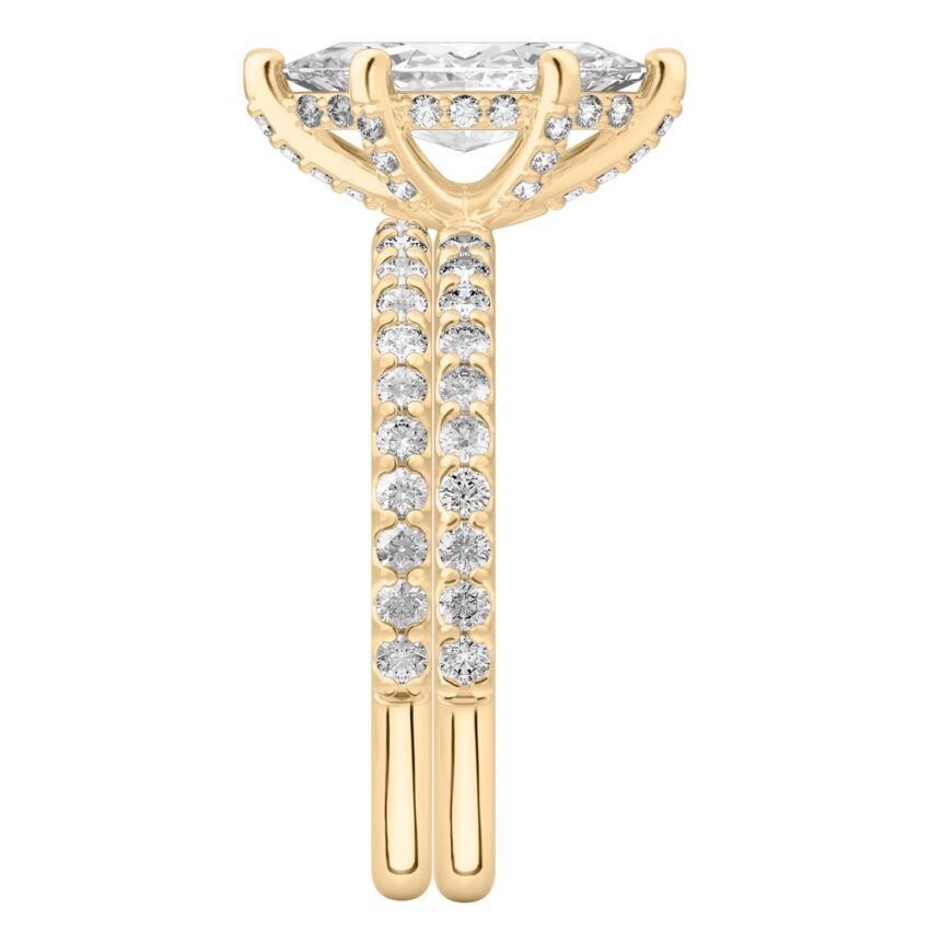 marquise cut diamond french cut basket setting set yellow gold side
