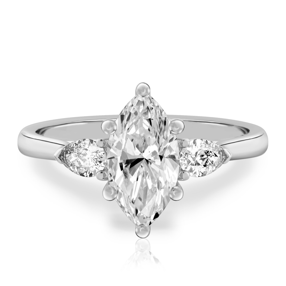 marquise cut diamond pear side stone engagement ring platinum