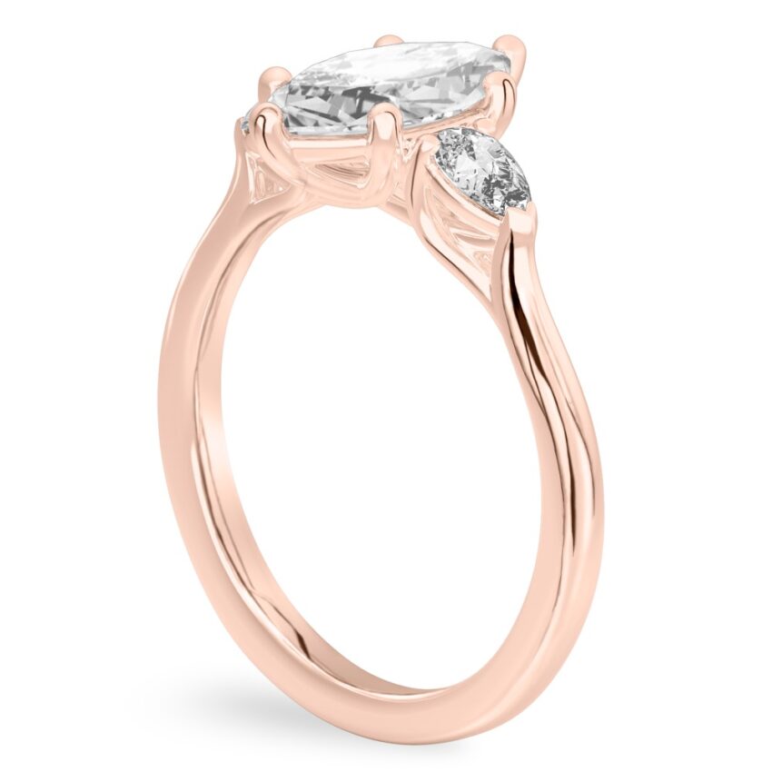 marquise cut diamond pear side stone engagement ring rose gold angle
