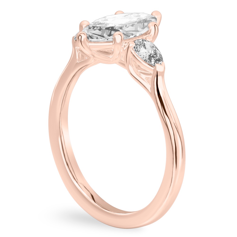 marquise cut diamond pear side stone engagement ring rose gold angle