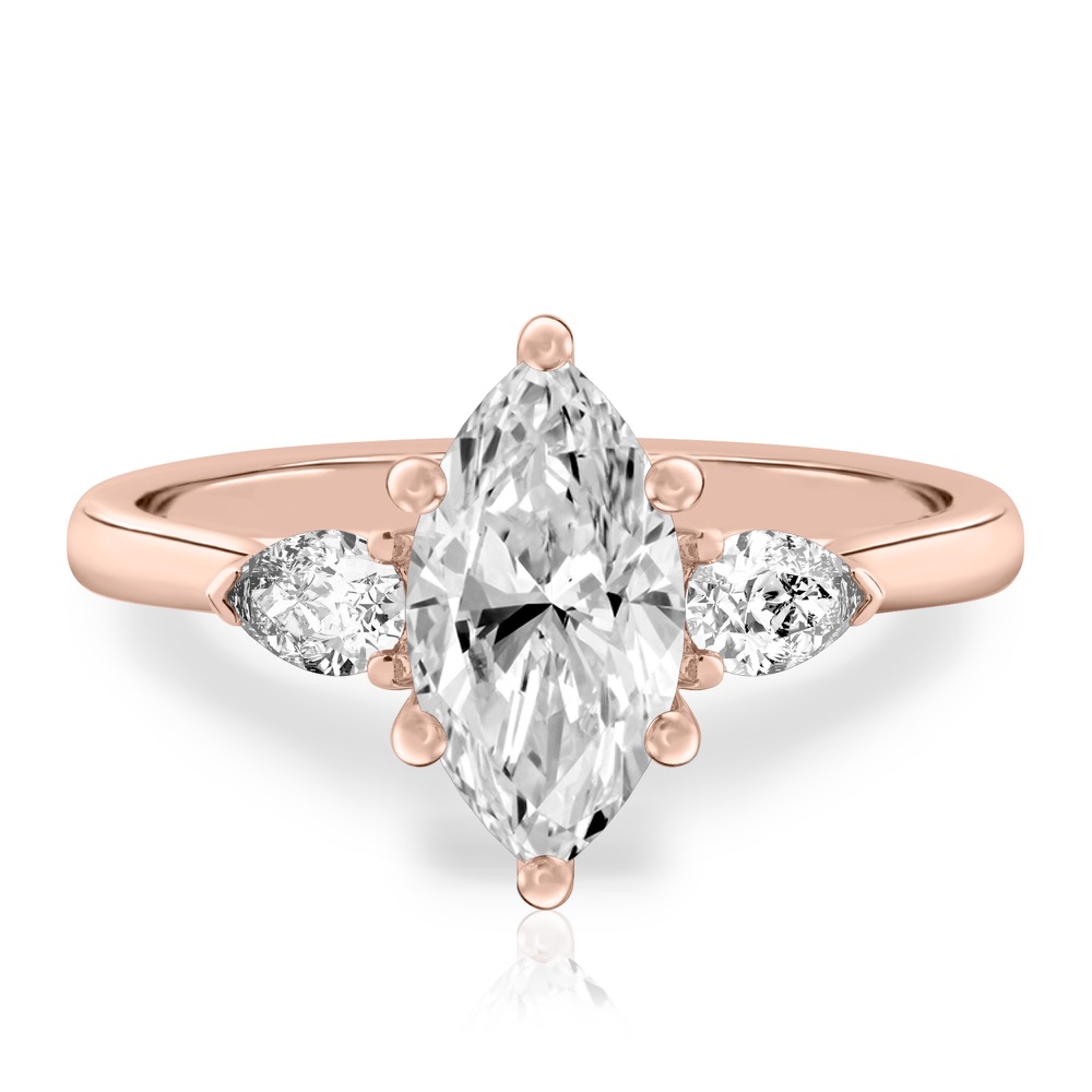 marquise cut diamond pear side stone engagement ring rose gold