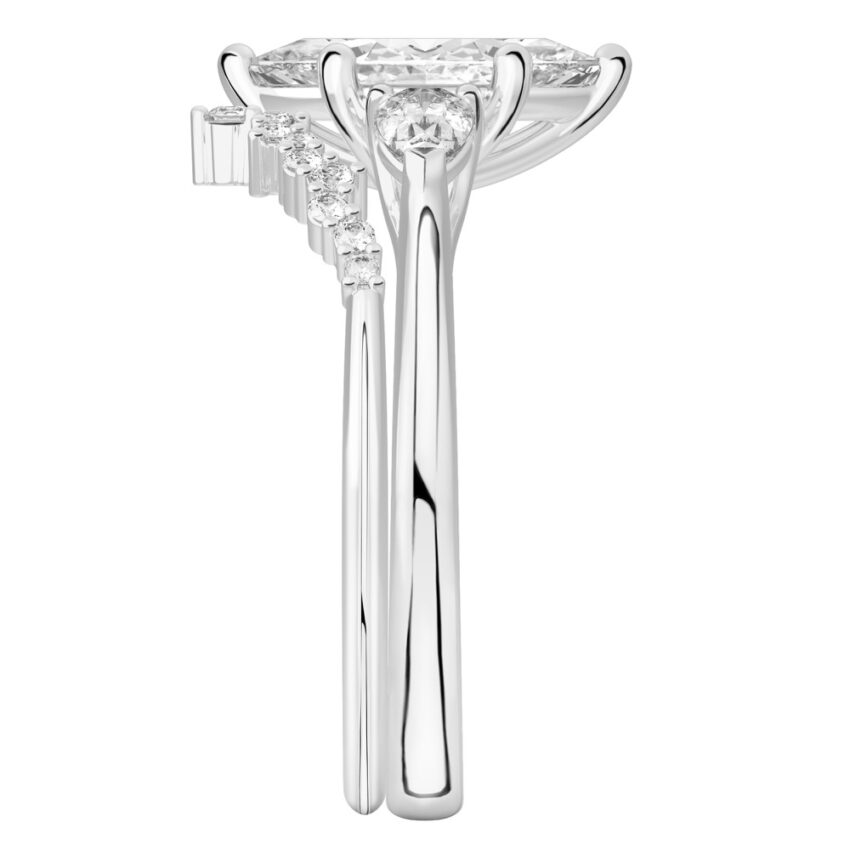 marquise cut diamond pear side stone engagement ring set platinum side