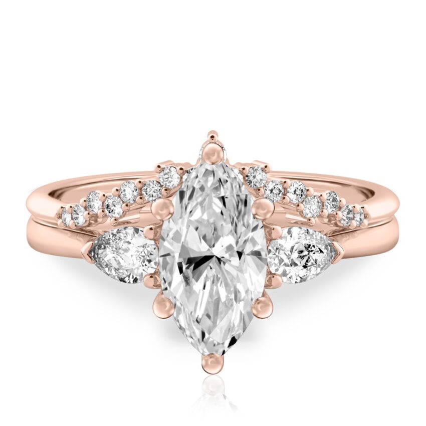 marquise cut diamond pear side stone engagement ring set rose gold