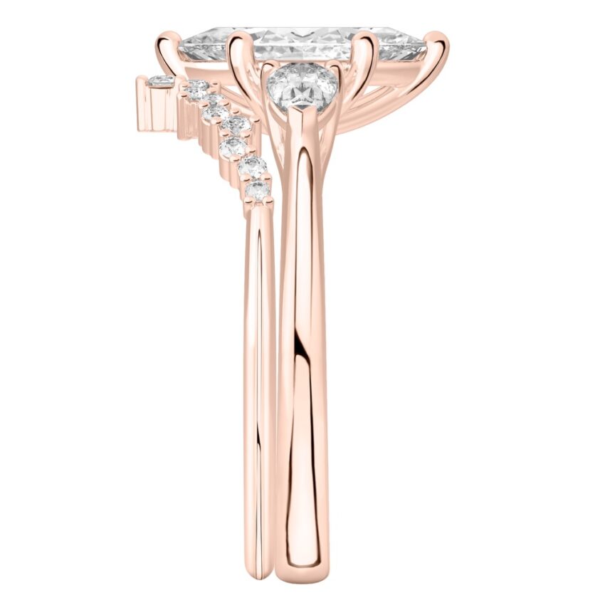 marquise cut diamond pear side stone engagement ring set rose gold side