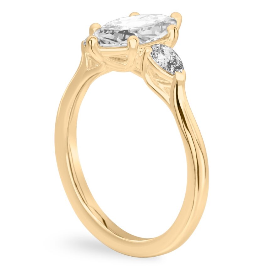 marquise cut diamond pear side stone engagement ring yellow gold angle