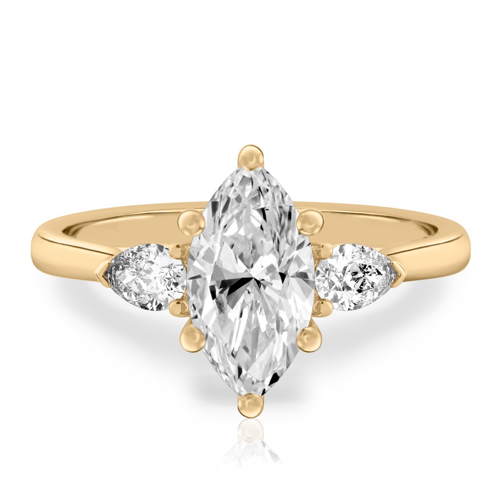 marquise cut diamond pear side stone engagement ring yellow gold