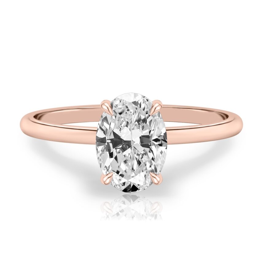 oval shape diamond delicate solitaire engagement ring in rose gold