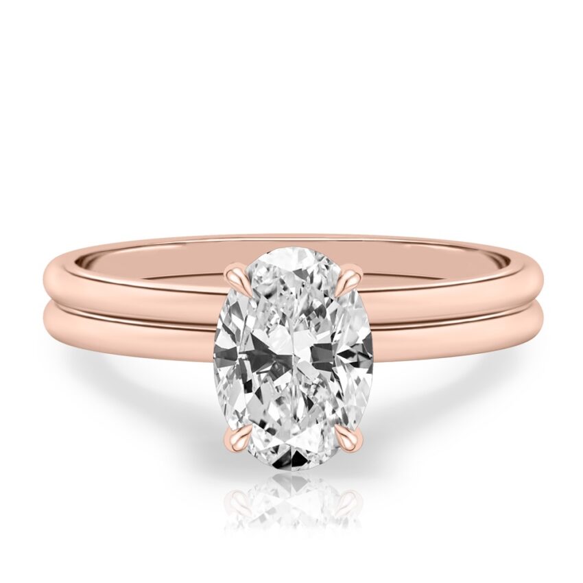 oval shape diamond delicate solitaire engagement ring in set rose gold