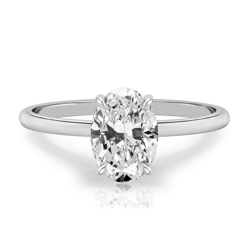 oval shape diamond delicate solitaire engagement ring in white gold