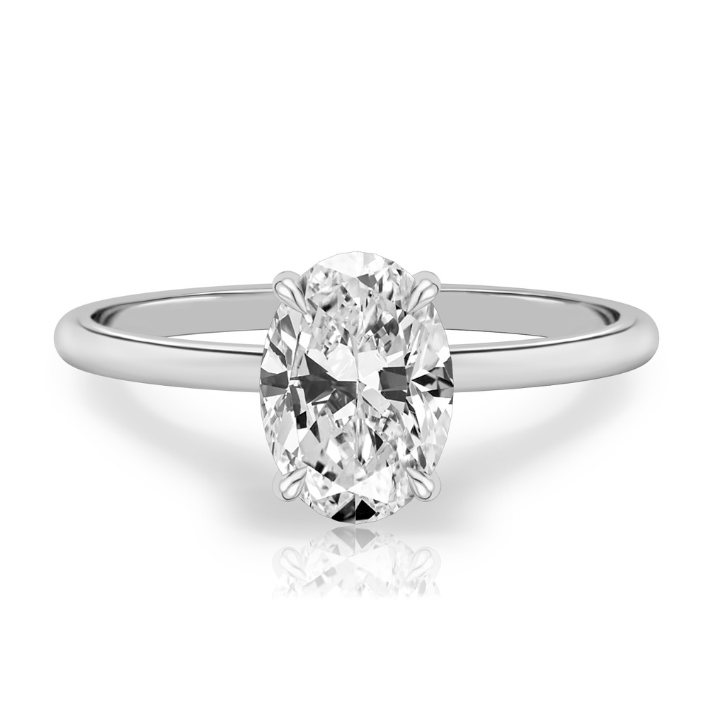 oval shape diamond delicate solitaire engagement ring in white gold