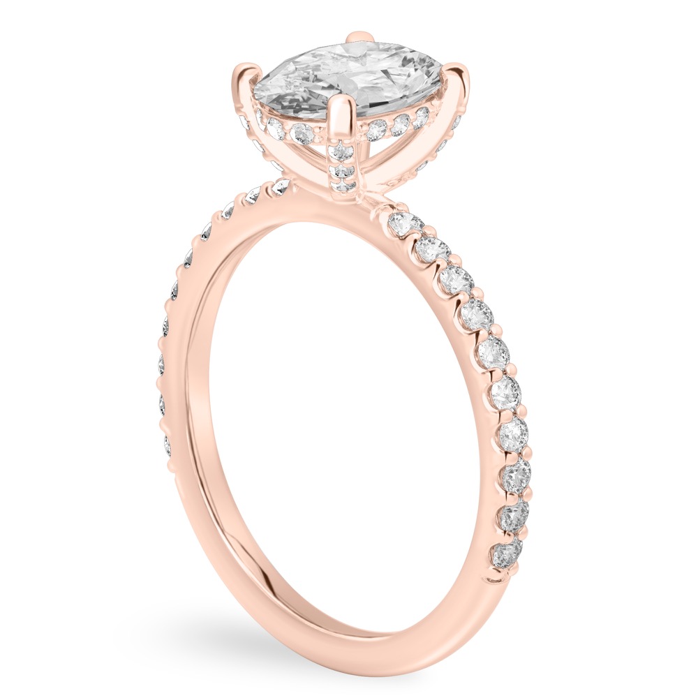 oval shape diamond french cut basket setting rose gold angle