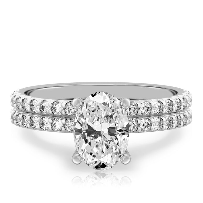 oval shape diamond french cut basket setting set palladium