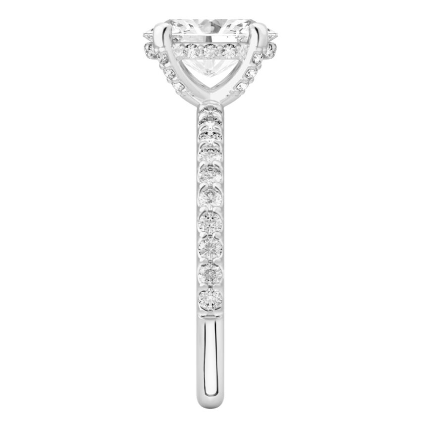 oval shape diamond french cut basket setting white gold side