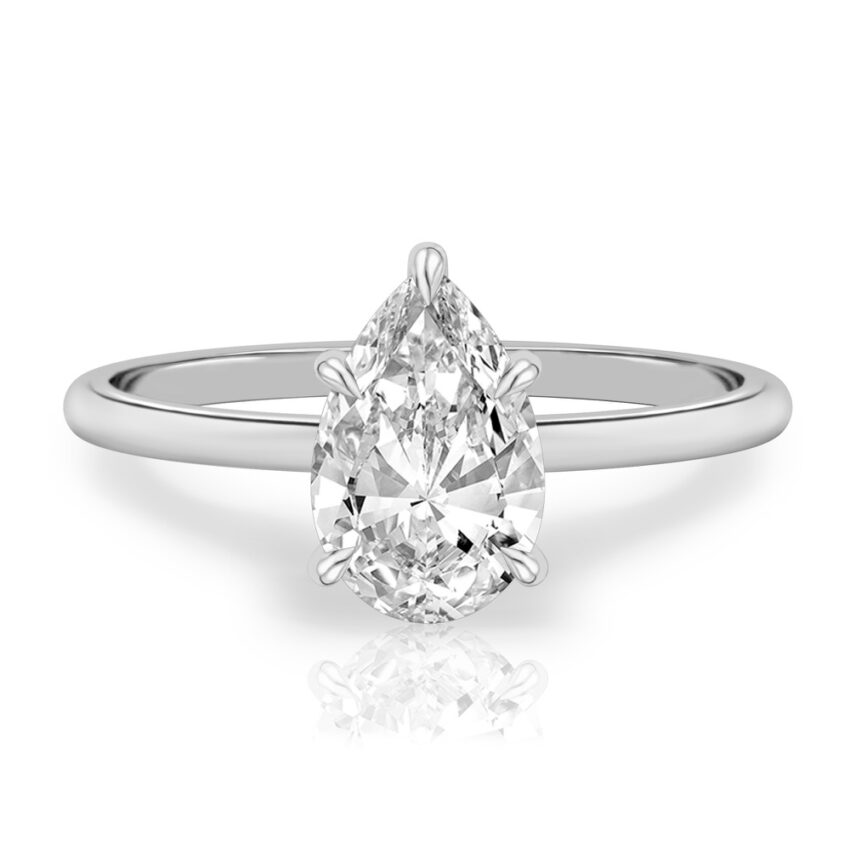 pear shape diamond delicate solitaire engagement ring in white gold