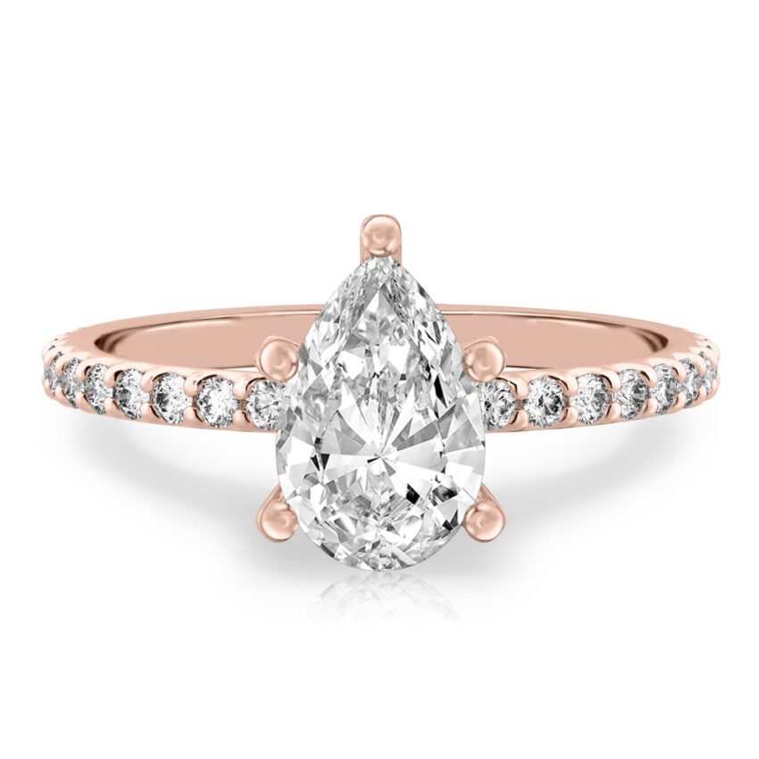 pear shape diamond french cut basket setting rose gold