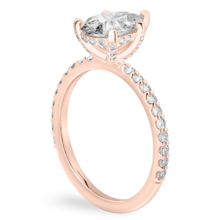 pear shape diamond french cut basket setting rose gold angle