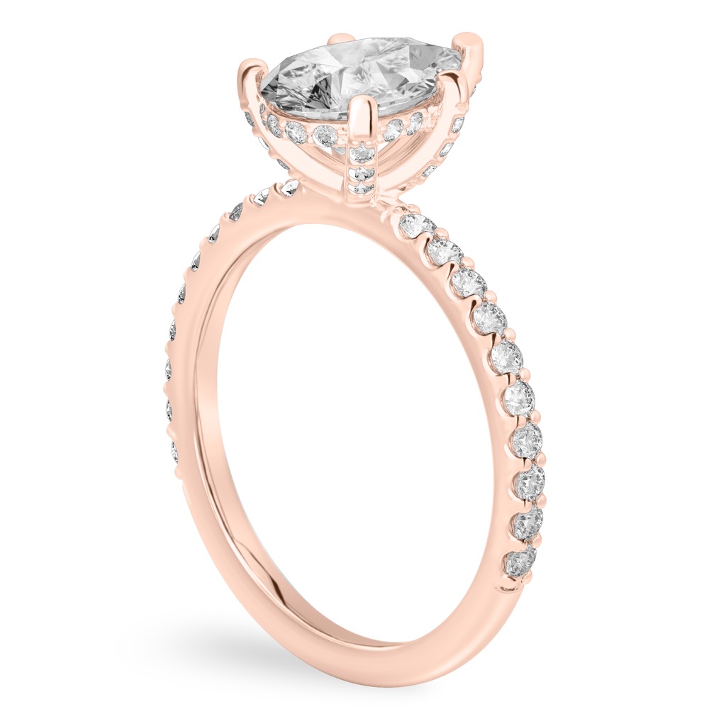 pear shape diamond french cut basket setting rose gold angle
