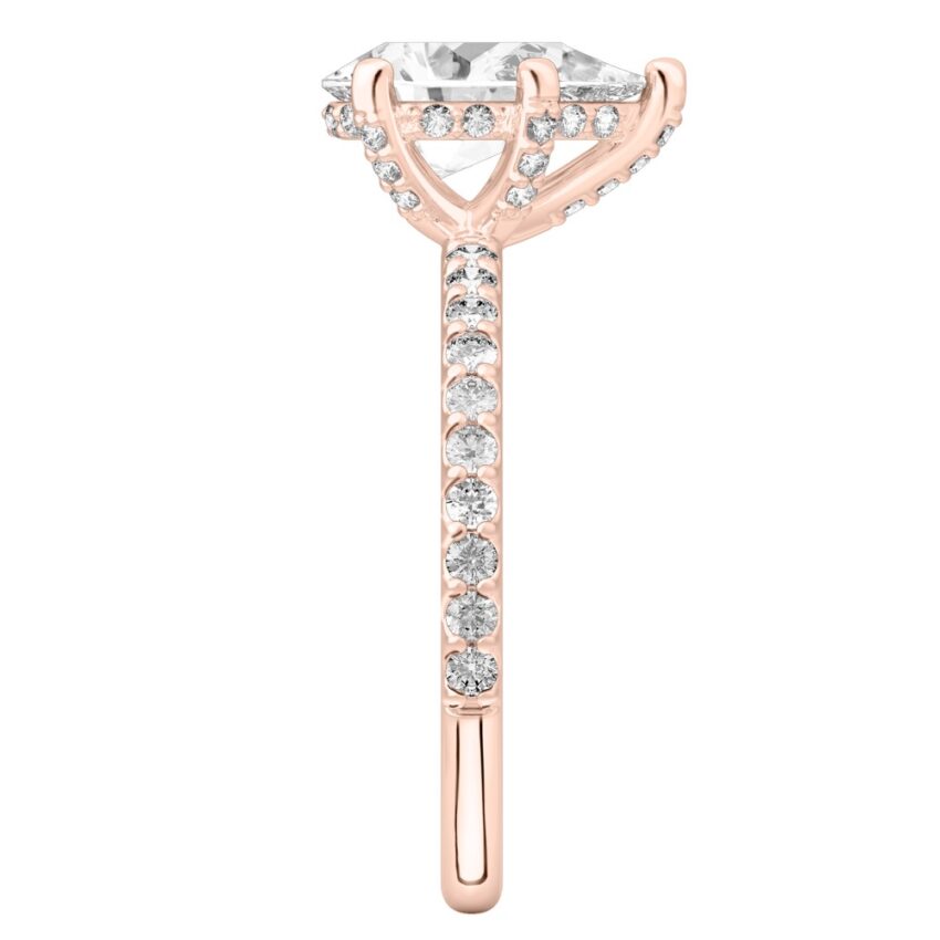 pear shape diamond french cut basket setting rose gold side