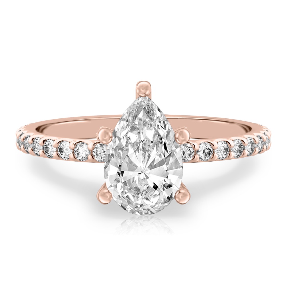 pear shape diamond french cut basket setting rose gold