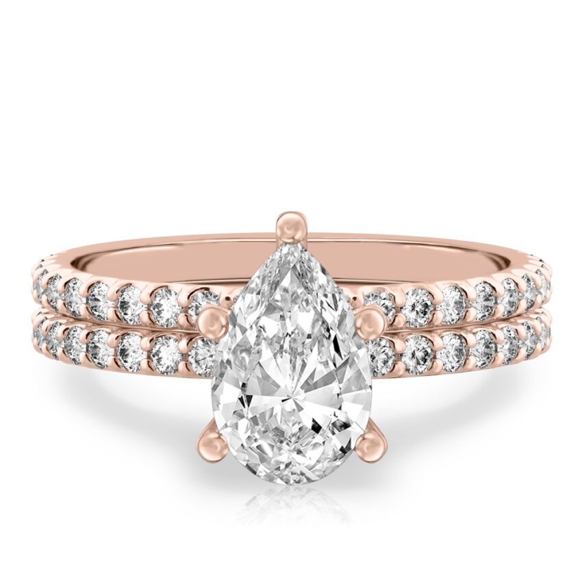 pear shape diamond french cut basket setting set rose gold