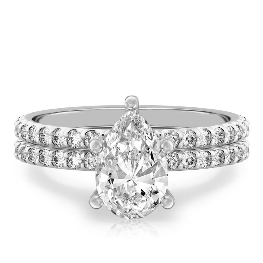 pear shape diamond french cut basket setting set white gold