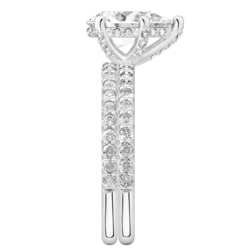 pear shape diamond french cut basket setting set white gold side